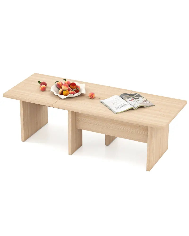 Modular Coffee Table Set of 2 L Shaped Center Tables for Small Space-Oak - Oak - Coffee Tables