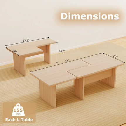 Modular Coffee Table Set of 2 L Shaped Center Tables for Small Space-Oak - Oak - Coffee Tables