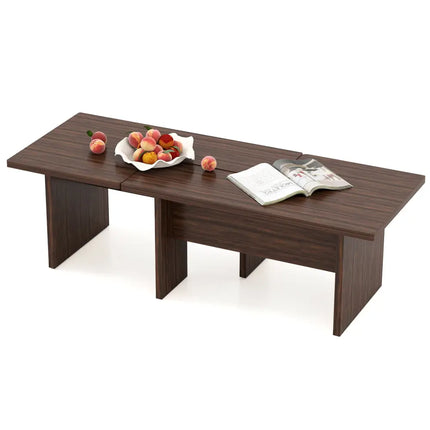 Modular Coffee Table Set of 2 L Shaped Center Tables for Small Space-Walnut - Walnut - Coffee Tables