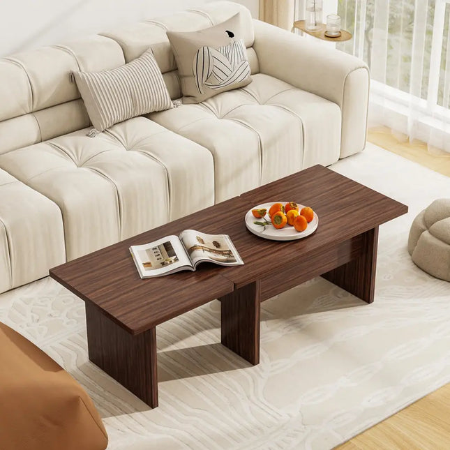 Modular Coffee Table Set of 2 L Shaped Center Tables for Small Space-Walnut - Walnut - Coffee Tables