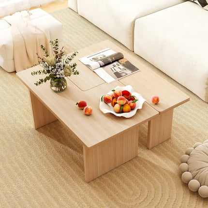 Modular Coffee Table Set of 2 L Shaped Center Tables for Small Space-Oak - Oak - Coffee Tables