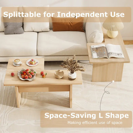 Modular Coffee Table Set of 2 L Shaped Center Tables for Small Space-Oak - Oak - Coffee Tables