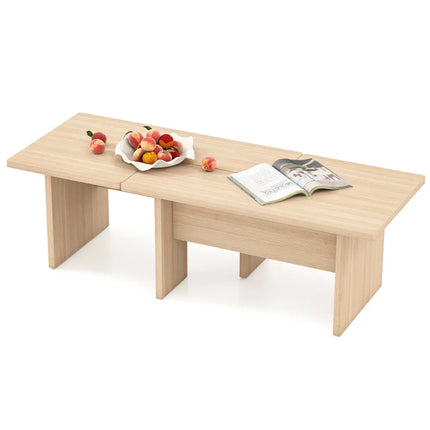 Modular Coffee Table Set of 2 L Shaped Center Tables for Small Space-Oak - Oak - Coffee Tables