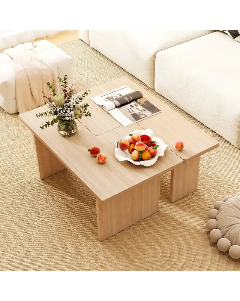 Modular Coffee Table Set of 2 L Shaped Center Tables for Small Space-Oak - Oak - Coffee Tables