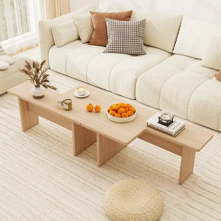 Modular Coffee Table Set of 2 L Shaped Center Tables for Small Space-Oak - Oak - Coffee Tables