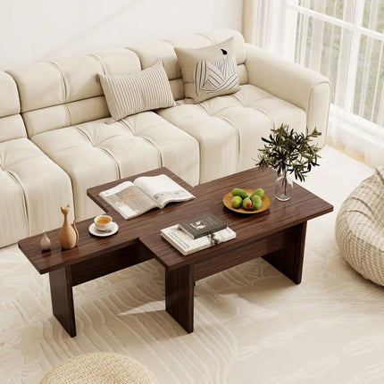 Modular Coffee Table Set of 2 L Shaped Center Tables for Small Space-Walnut - Walnut - Coffee Tables