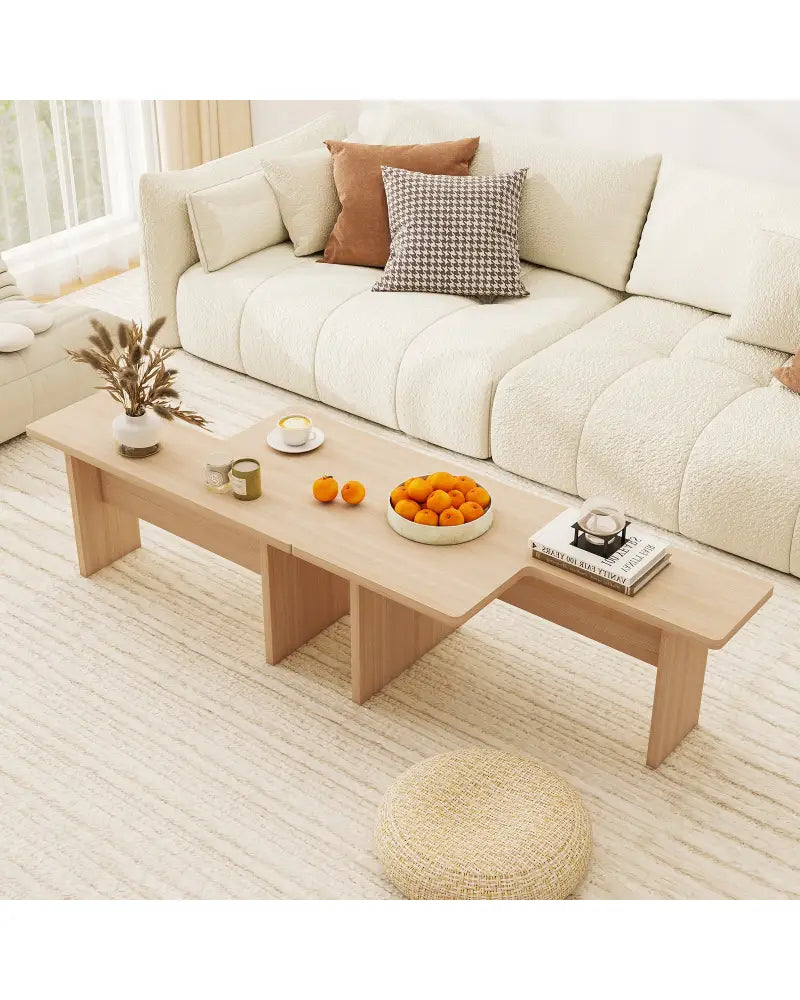Modular Coffee Table Set of 2 L Shaped Center Tables for Small Space-Oak - Oak - Coffee Tables