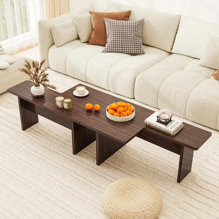 Modular Coffee Table Set of 2 L Shaped Center Tables for Small Space-Walnut - Walnut - Coffee Tables