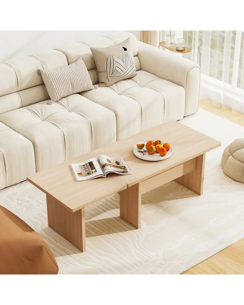 Modular Coffee Table Set of 2 L Shaped Center Tables for Small Space-Oak - Oak - Coffee Tables