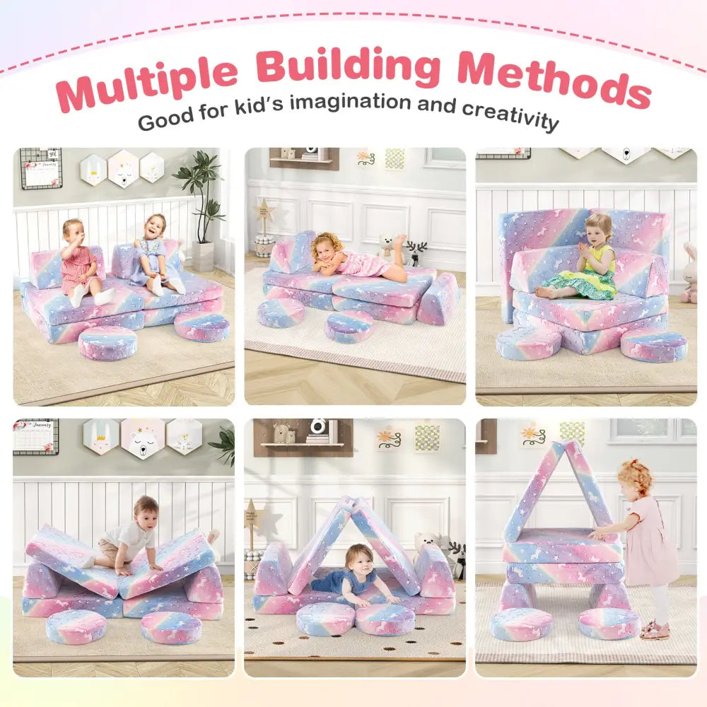 Modular Kids Play Couch Set Glow in the Dark with Portable Handles-Color - Color - Kids Chairs & Seating