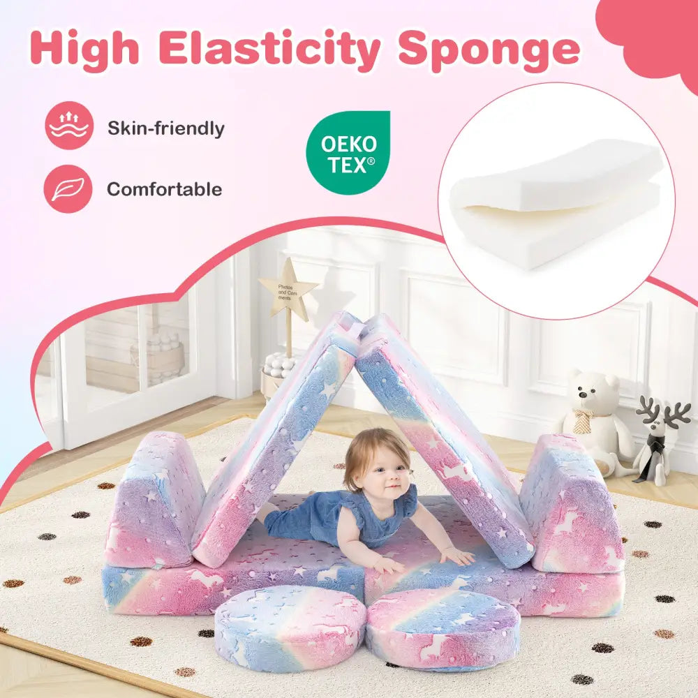 Modular Kids Play Couch Set Glow in the Dark with Portable Handles-Color - Color - Kids Chairs & Seating