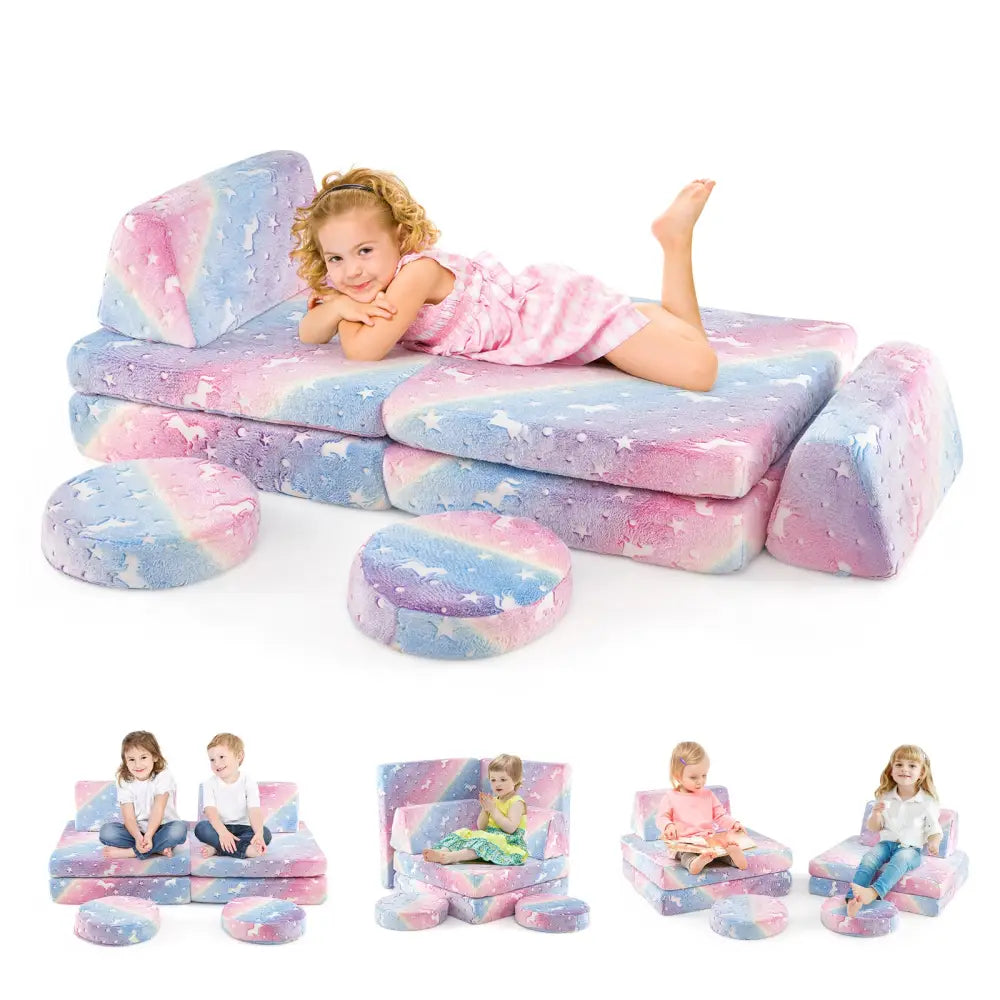 Modular Kids Play Couch Set Glow in the Dark with Portable Handles-Color - Color - Kids Chairs & Seating