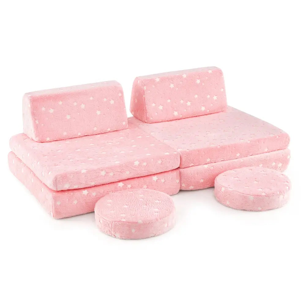 Modular Kids Play Couch Set Glow in the Dark with Portable Handles-Pink - Pink - Kids Chairs & Seating