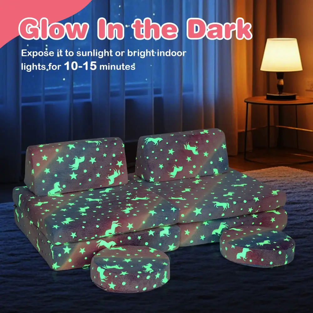 Modular Kids Play Couch Set Glow in the Dark with Portable Handles-Color - Color - Kids Chairs & Seating