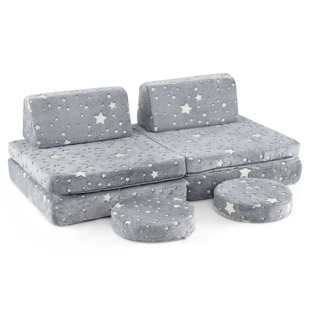 Modular Kids Play Couch Set Glow in the Dark with Portable Handles-Gray - Gray - Kids Chairs & Seating