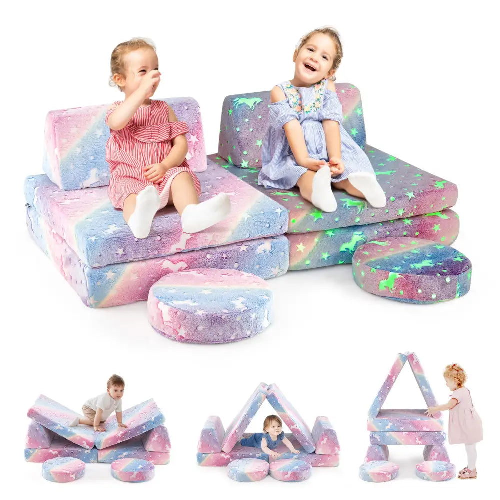 Modular Kids Play Couch Set Glow in the Dark with Portable Handles-Color - Color - Kids Chairs & Seating