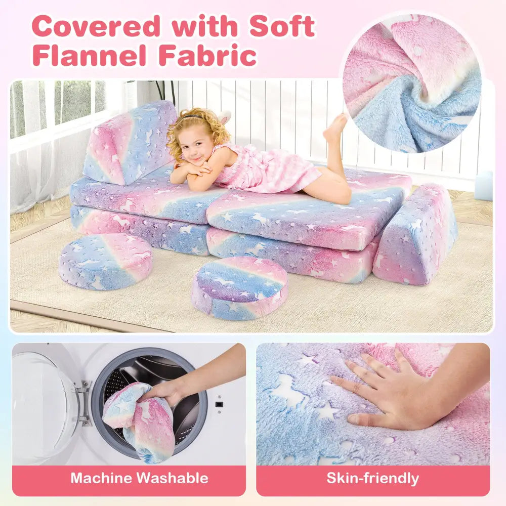 Modular Kids Play Couch Set Glow in the Dark with Portable Handles-Color - Color - Kids Chairs & Seating