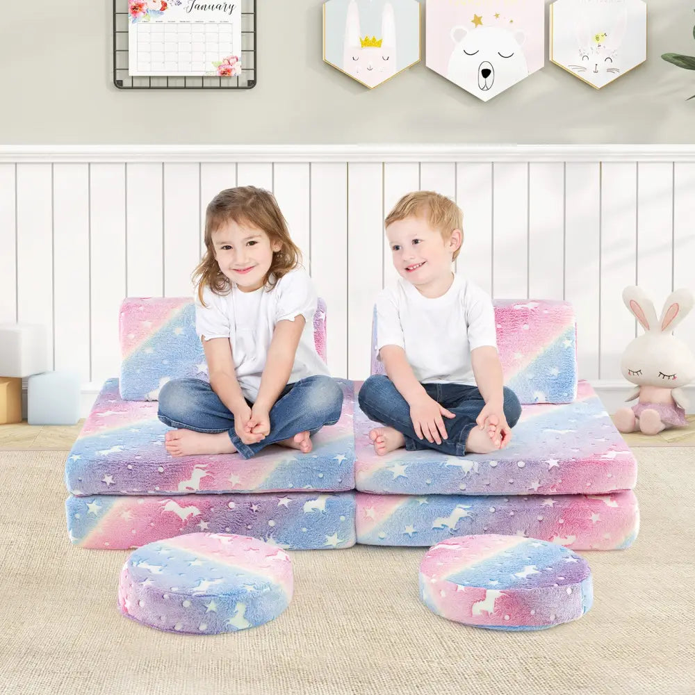 Modular Kids Play Couch Set Glow in the Dark with Portable Handles-Color - Color - Kids Chairs & Seating