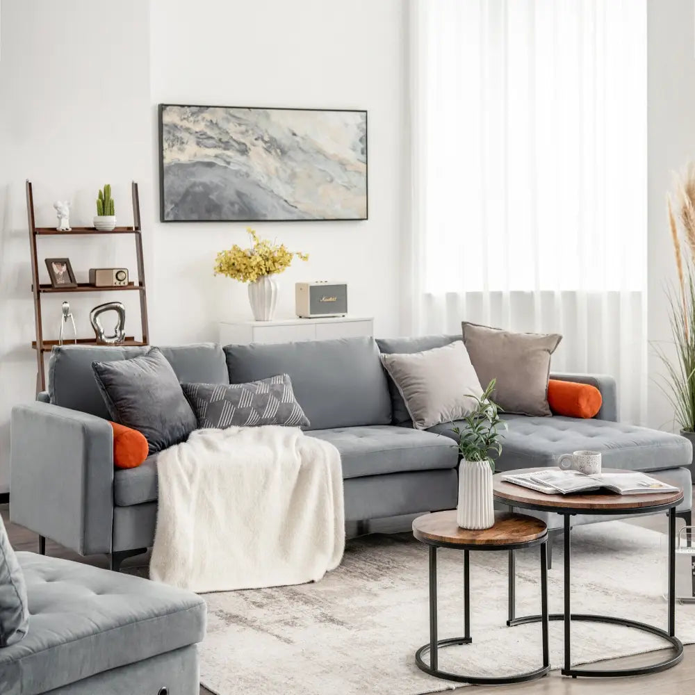 Modular L-shaped 3-Seat Sectional Sofa with Reversible Chaise and 2 USB Ports-Gray - Gray - Sofas & Loveseats