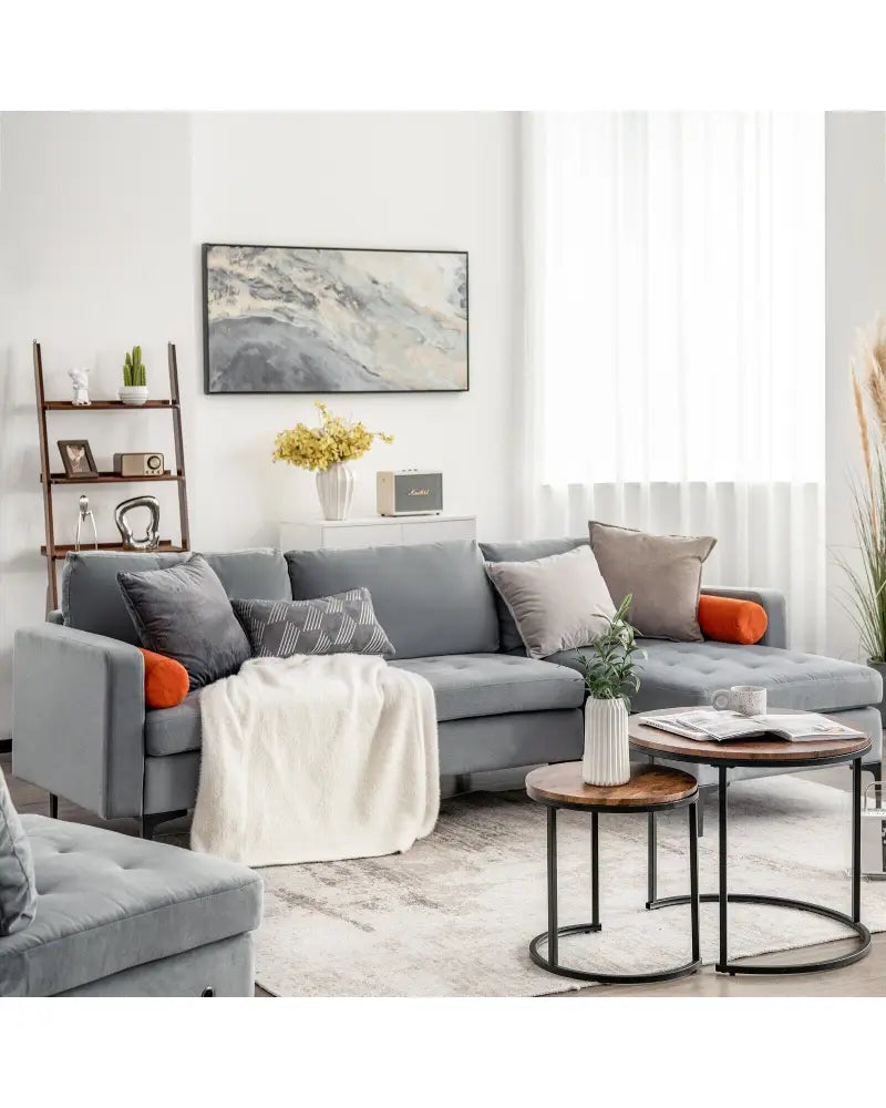 Modular L-shaped 3-Seat Sectional Sofa with Reversible Chaise and 2 USB Ports-Gray - Gray - Sofas & Loveseats
