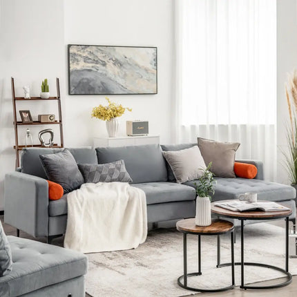 Modular L-shaped 3-Seat Sectional Sofa with Reversible Chaise and 2 USB Ports-Gray - Gray - Sofas & Loveseats