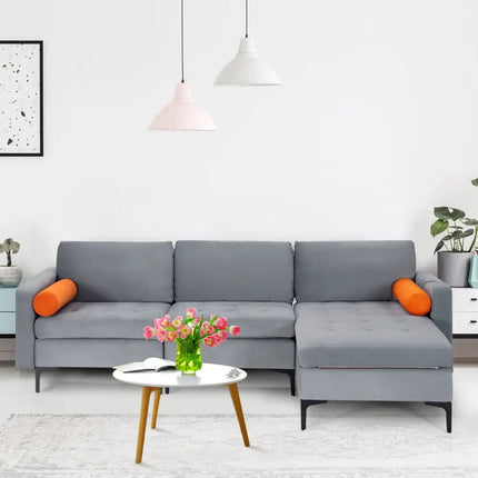 Modular L-shaped 3-Seat Sectional Sofa with Reversible Chaise and 2 USB Ports-Gray - Gray - Sofas & Loveseats
