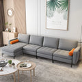 Modular L-shaped 4-Seat Sectional Sofa with Reversible Chaise and 2 USB Ports-Gray - Gray - Sofas & Loveseats