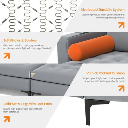 Modular L-shaped 4-Seat Sectional Sofa with Reversible Chaise and 2 USB Ports-Gray - Gray - Sofas & Loveseats