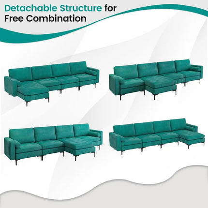 Modular L-shaped Sectional Sofa with Reversible Chaise and 2 USB Ports-Teal - Teal - Sofas & Loveseats