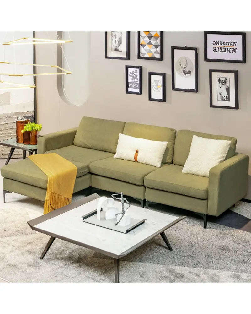 Modular L-shaped Sectional Sofa with Reversible Chaise and 2 USB Ports-Green - Green - Sofas & Loveseats