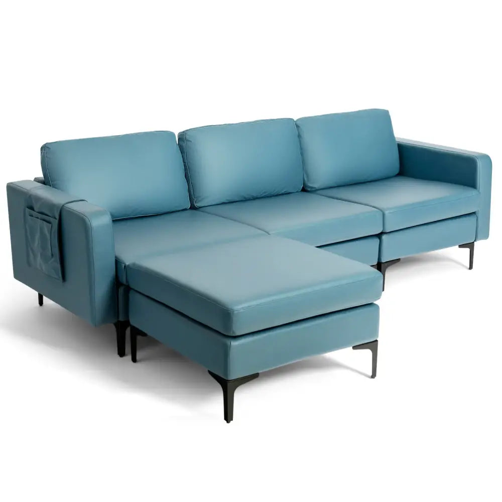 Modular L-shaped Sectional Sofa with Reversible Chaise and 2 USB Ports-Blue - Blue - Sofas & Loveseats