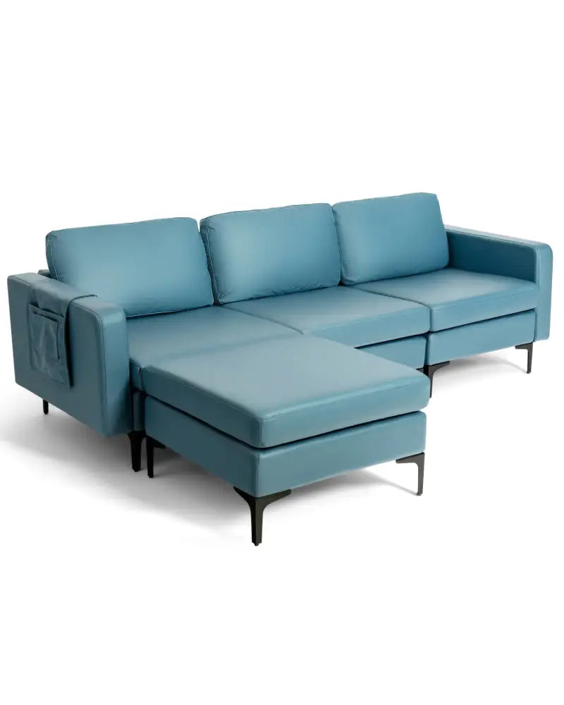 Modular L-shaped Sectional Sofa with Reversible Chaise and 2 USB Ports-Blue - Blue - Sofas & Loveseats