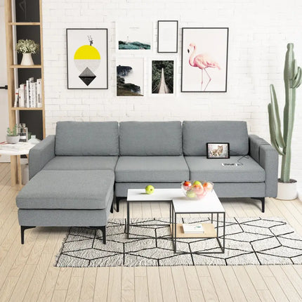 Modular L-shaped Sectional Sofa with Reversible Chaise and 2 USB Ports-Dark Gray - Dark Gray - Sofas & Loveseats