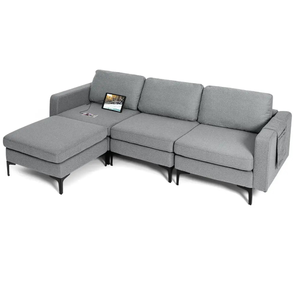 Modular L-shaped Sectional Sofa with Reversible Chaise and 2 USB Ports-Dark Gray - Dark Gray - Sofas & Loveseats