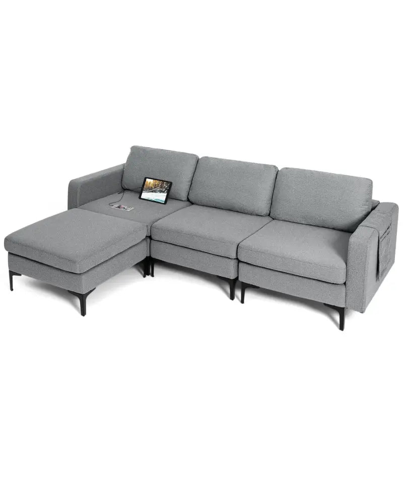 Modular L-shaped Sectional Sofa with Reversible Chaise and 2 USB Ports-Dark Gray - Dark Gray - Sofas & Loveseats