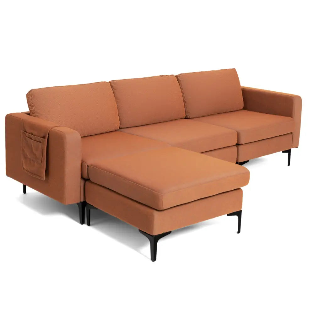 Modular L-shaped Sectional Sofa with Reversible Chaise and 2 USB Ports-Orange - Orange - Sofas & Loveseats