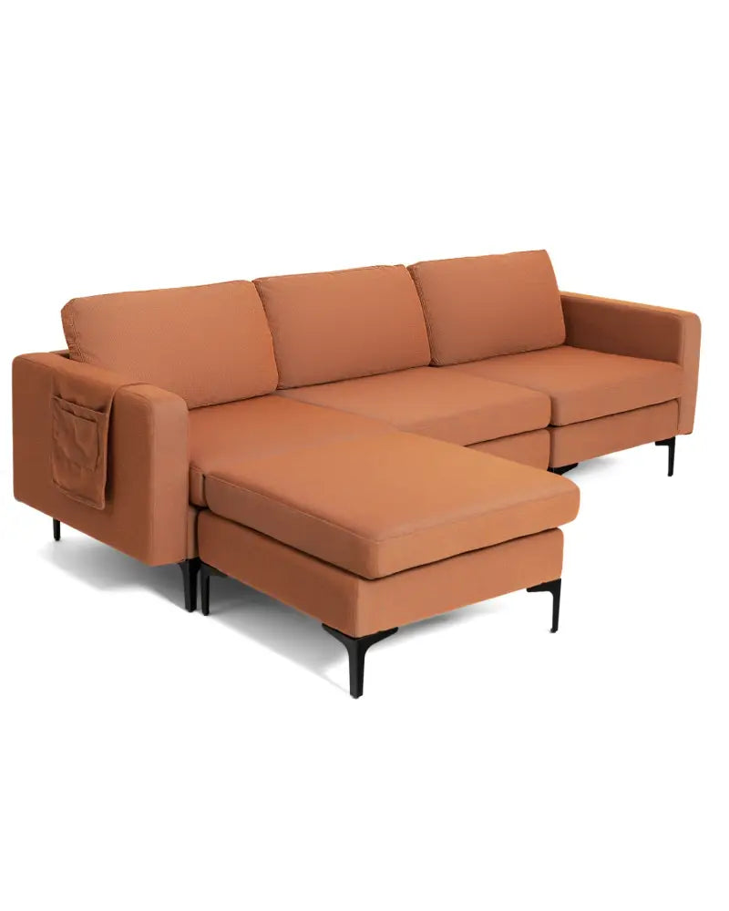 Modular L-shaped Sectional Sofa with Reversible Chaise and 2 USB Ports-Orange - Orange - Sofas & Loveseats