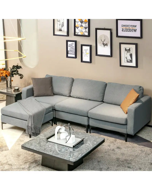Modular L-shaped Sectional Sofa with Reversible Chaise and 2 USB Ports-Dark Gray - Dark Gray - Sofas & Loveseats