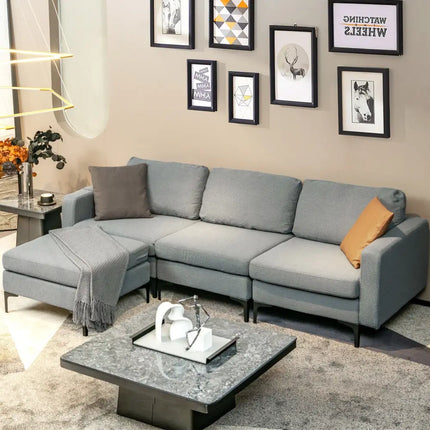 Modular L-shaped Sectional Sofa with Reversible Chaise and 2 USB Ports-Dark Gray - Dark Gray - Sofas & Loveseats