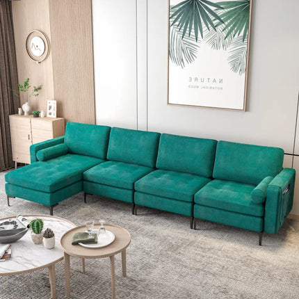 Modular L-shaped Sectional Sofa with Reversible Chaise and 2 USB Ports-Teal - Teal - Sofas & Loveseats