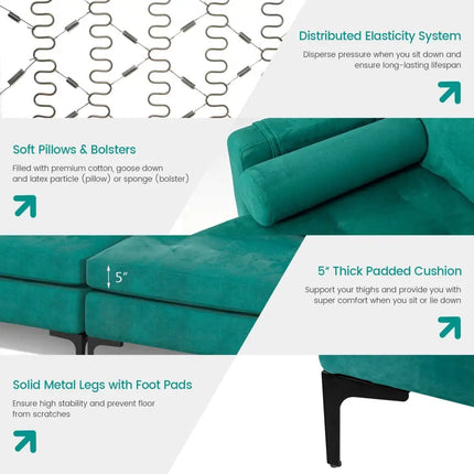 Modular L-shaped Sectional Sofa with Reversible Chaise and 2 USB Ports-Teal - Teal - Sofas & Loveseats
