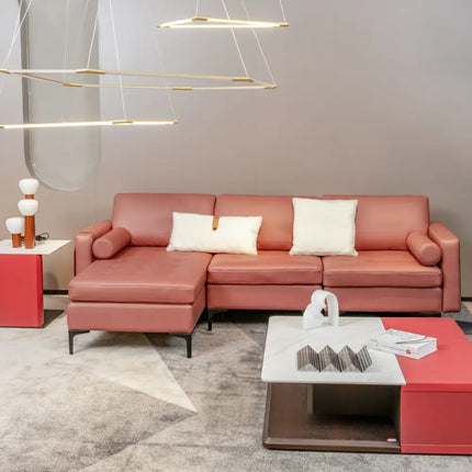 Modular L-shaped Sectional Sofa with Reversible Chaise and 2 USB Ports-Pink - Pink - Sofas & Loveseats