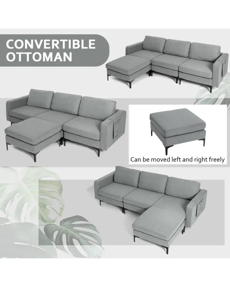 Modular L-shaped Sectional Sofa with Reversible Chaise and 2 USB Ports-Dark Gray - Dark Gray - Sofas & Loveseats