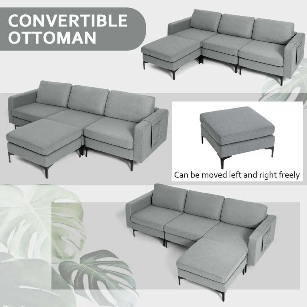 Modular L-shaped Sectional Sofa with Reversible Chaise and 2 USB Ports-Dark Gray - Dark Gray - Sofas & Loveseats