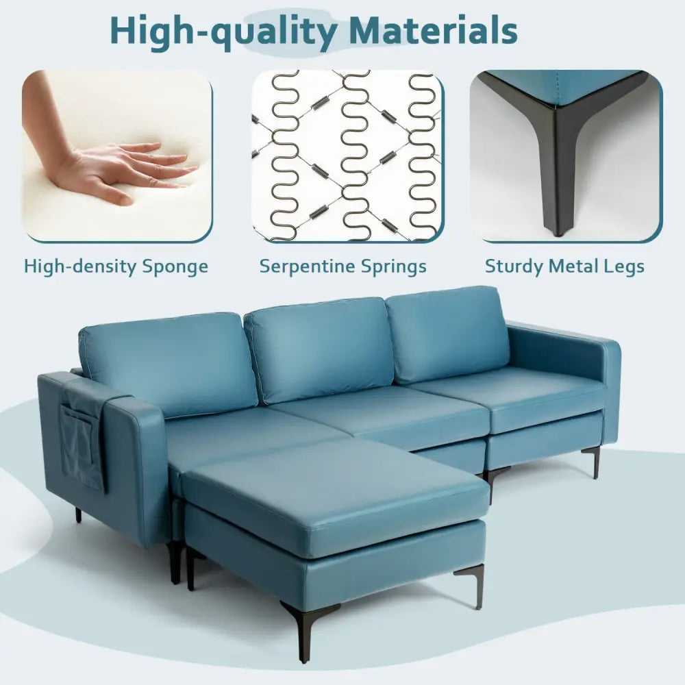 Modular L-shaped Sectional Sofa with Reversible Chaise and 2 USB Ports-Blue - Blue - Sofas & Loveseats