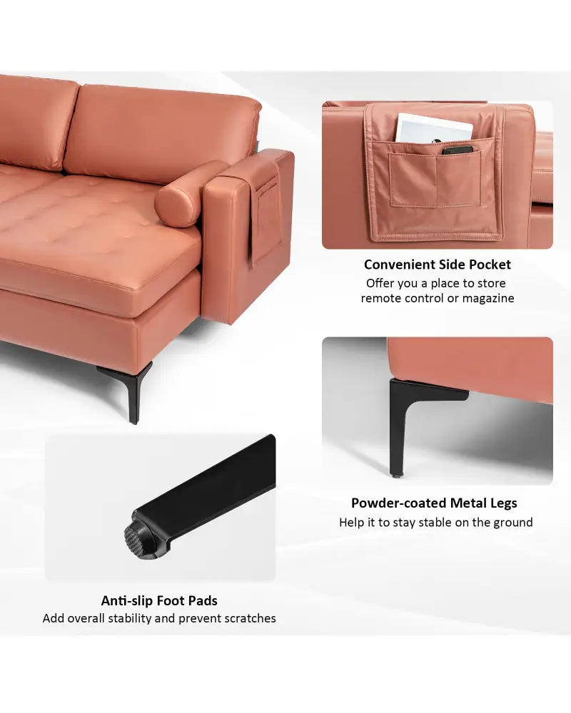Modular L-shaped Sectional Sofa with Reversible Chaise and 2 USB Ports-Pink - Pink - Sofas & Loveseats