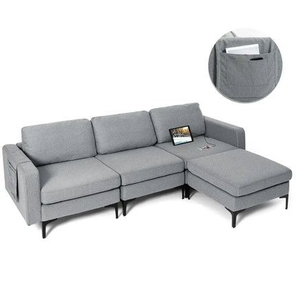 Modular L-shaped Sectional Sofa with Reversible Chaise and 2 USB Ports-Dark Gray - Dark Gray - Sofas & Loveseats