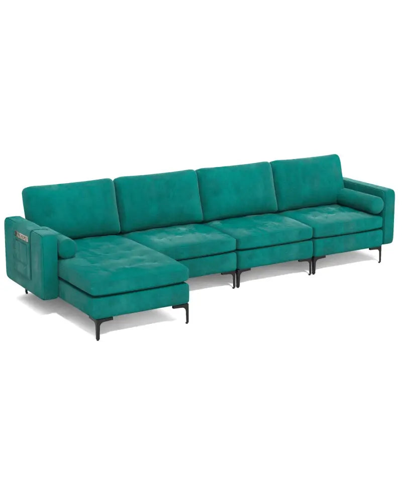 Modular L-shaped Sectional Sofa with Reversible Chaise and 2 USB Ports-Teal - Teal - Sofas & Loveseats