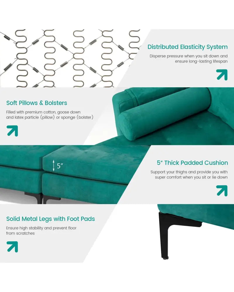 Modular L-shaped Sectional Sofa with Reversible Chaise and 2 USB Ports-Teal - Teal - Sofas & Loveseats