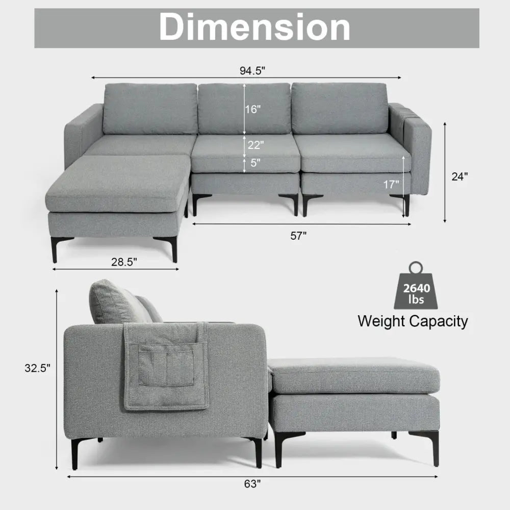 Modular L-shaped Sectional Sofa with Reversible Chaise and 2 USB Ports-Dark Gray - Dark Gray - Sofas & Loveseats